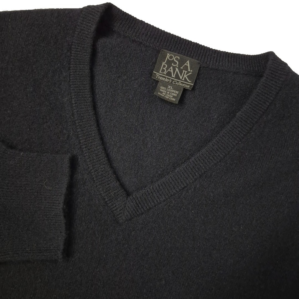 Jos A Bank Cashmere Sweater Mens XL Dark Blue‎ V-Neck Pullover Business Preppy